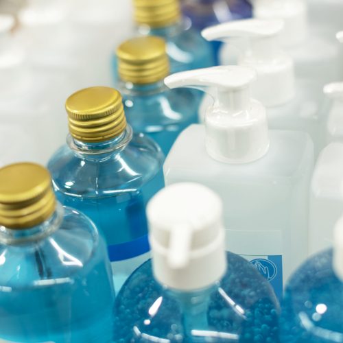 Hand sanitizer in bottles