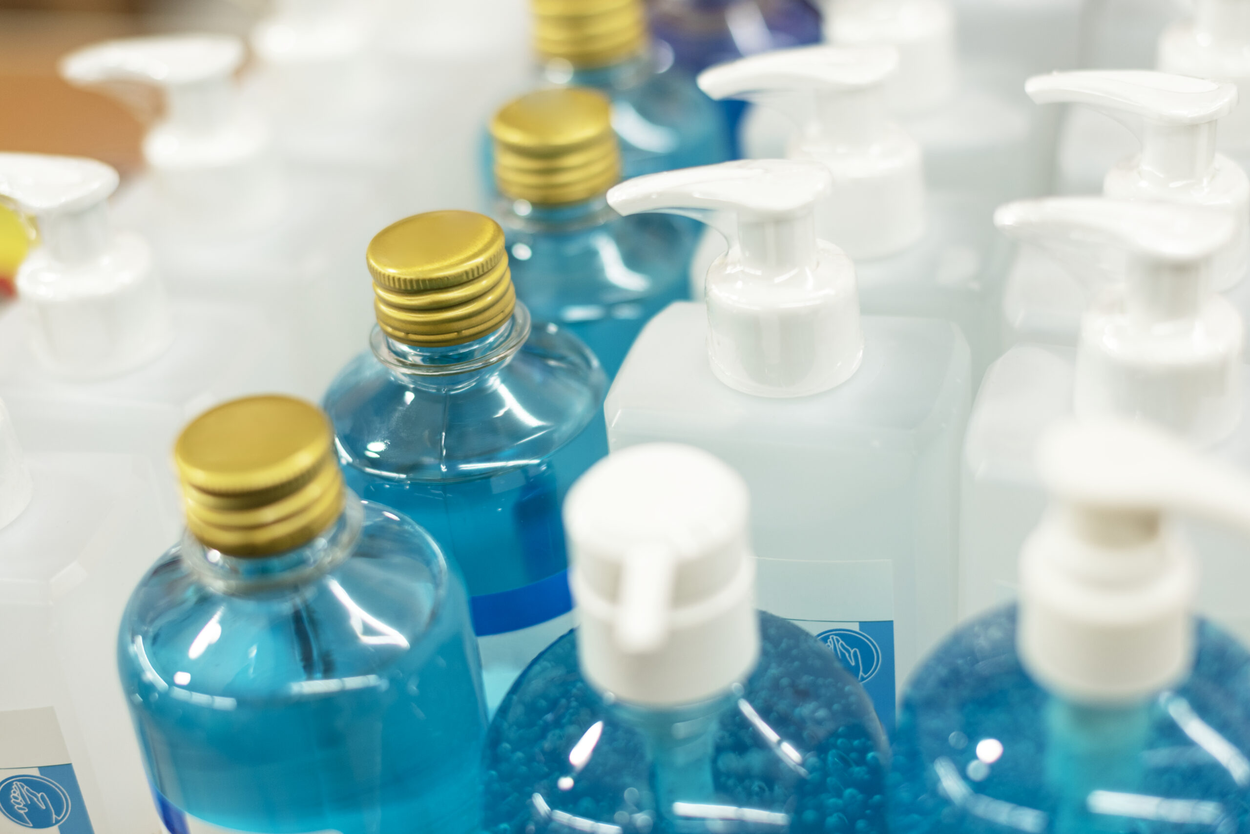 Hand sanitizer in bottles